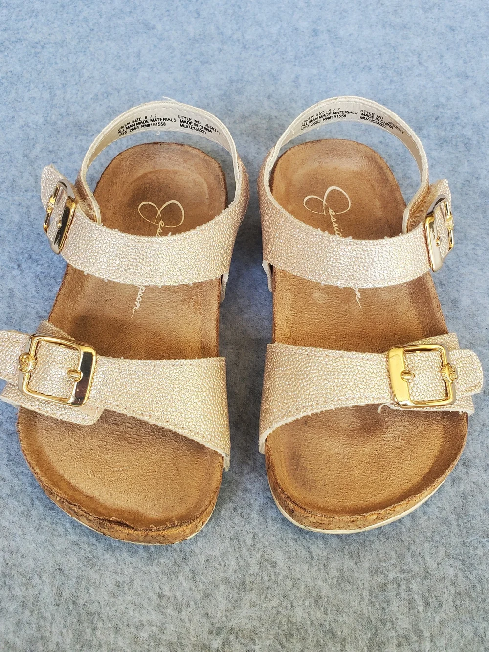 Jessica Simpson Girls Metallic Rose Gold Double-Buckle Sandals